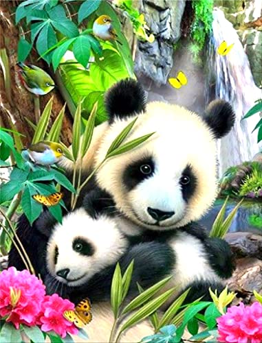 5D Diamond Painting Kits for Adults and Beginners, Round Diamond DIY Parent-Child Panda Gem Art Puzzles Full Drill Diamond Animal Cross Stitch Crafts Picture for Home Office Decor, Gift