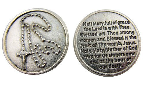 Catholic Gift Rosary Coin with Hail Mary Blessed Holy Mother of God Prayer Pocket Token Keepsake