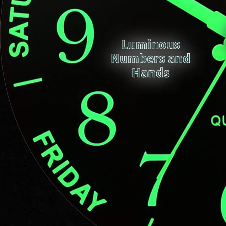 Luminous Wall Clock, 12&#39;Wooden Silent Non-Ticking Glow in The Dark Clock, with Luminous Function Numbers and Hands, Battery Powered Day Week Wall Clock for Bedroom, Living Room, Kitchen