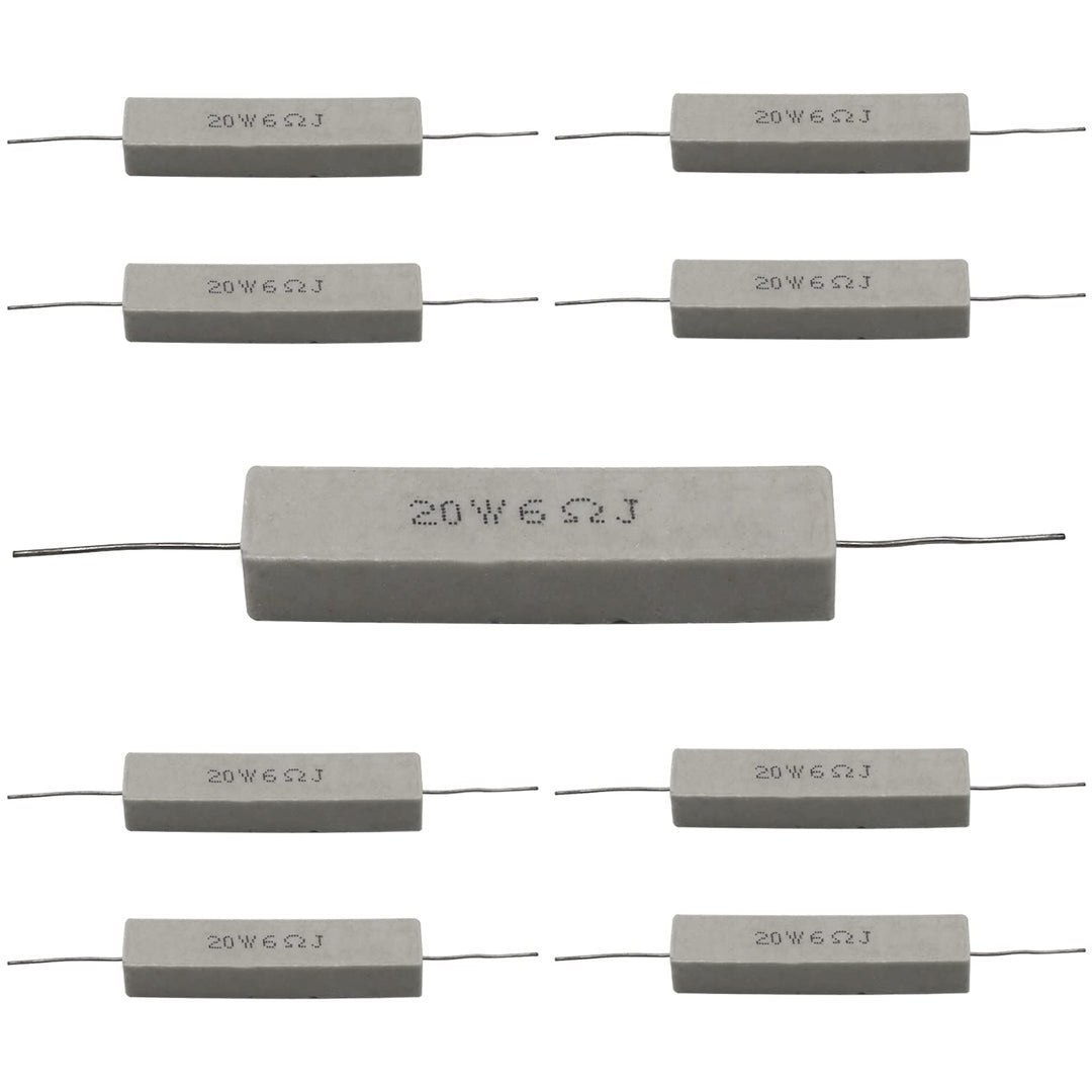 Cement Resistor,10 PCS 20W 6 ohm 5% Axial Lead Wire Resistor White Wound Fixed Ceramic Cement Resistors Wirewound Cement Power Resistors Flame Heat Moisture Resistance Precharge Horizontal Resistors