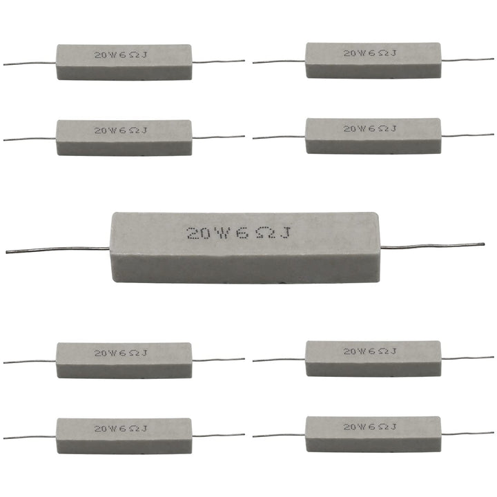 Cement Resistor,10 PCS 20W 6 ohm 5% Axial Lead Wire Resistor White Wound Fixed Ceramic Cement Resistors Wirewound Cement Power Resistors Flame Heat Moisture Resistance Precharge Horizontal Resistors