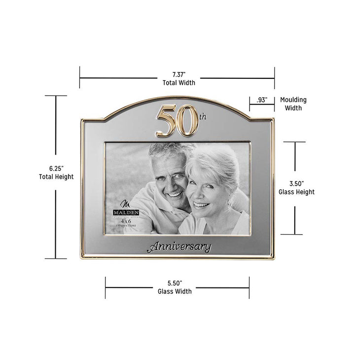 International Designs Wedding 50th Anniversary Two Tone Picture Frame, 4x6, Gold/Silver
