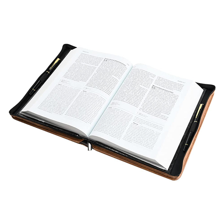 Bible Cover for Men Scripture Cover LDS Bible Case Holder Covers Book Carrier Organizer Jesus LDS Carrying Church Bibles Bag with Handles(Brown)