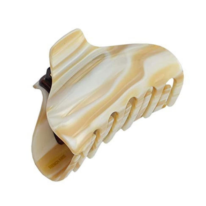 Tubular Marble Ivory Handmade Large Hair Grip Claw Clips Clamps Indoor Outdoor for Women and Girls (7.5 cm/ 3 Inch)