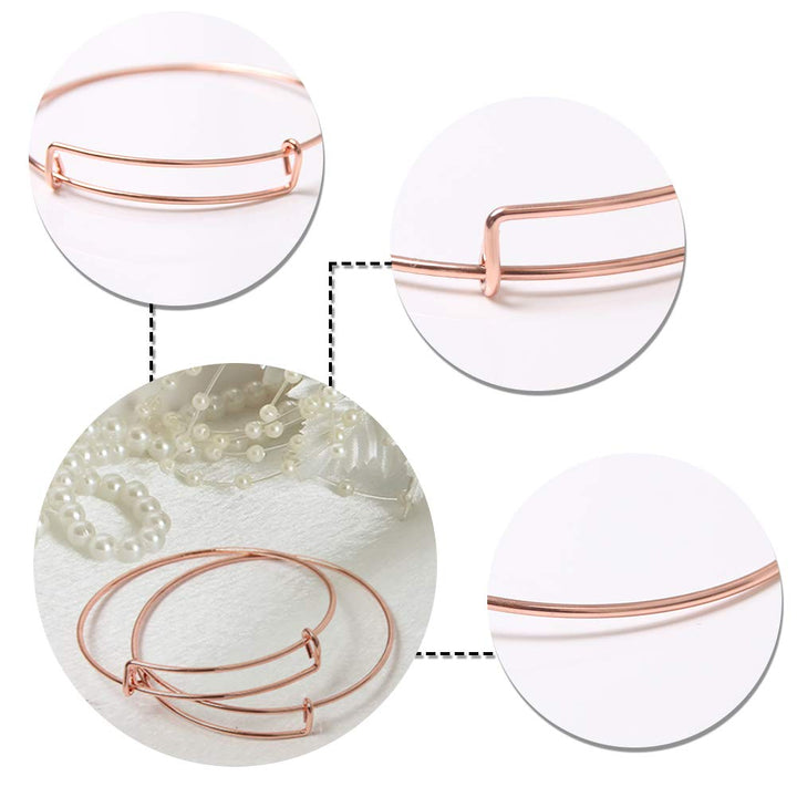 60 Pcs Expandable Bangle Bracelets, Adjustable Stainless Steel Wire Blank Bracelets Bulk for Women DIY Jewelry Making 2.6inches