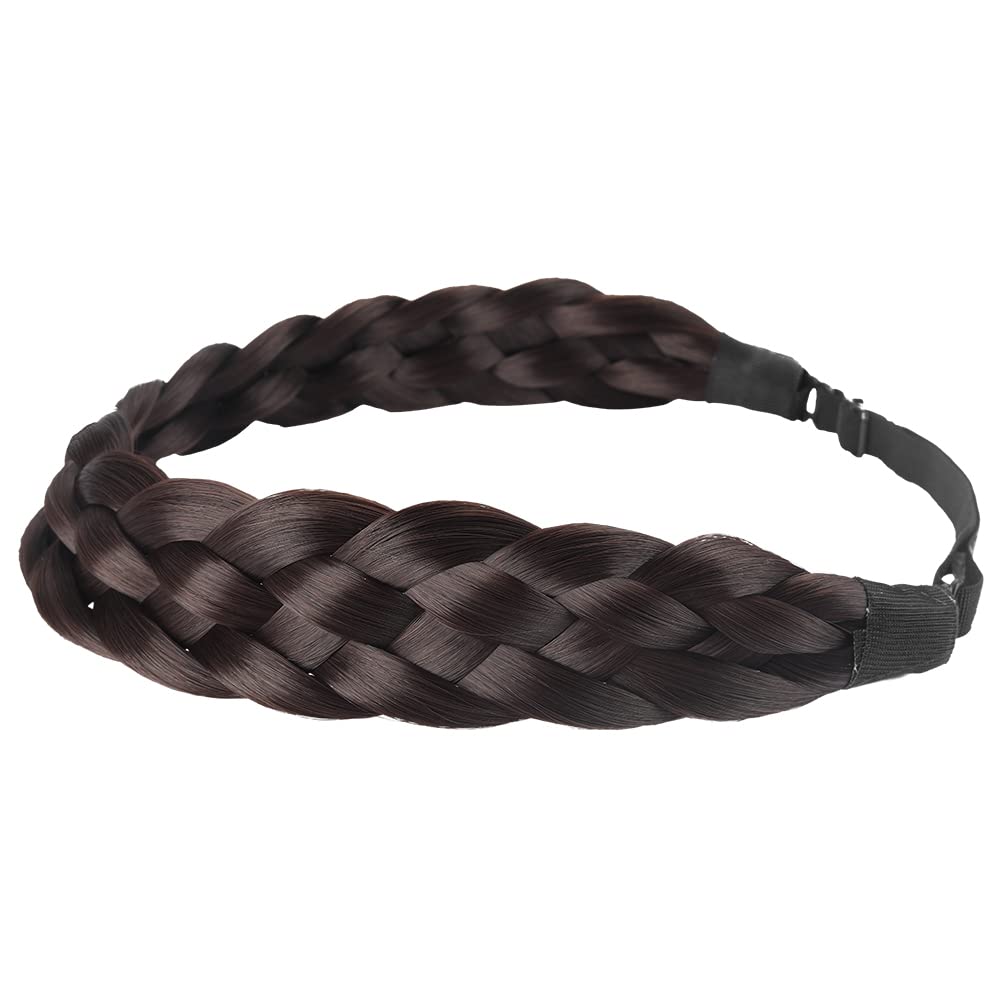 Elastic Synthetic Hair Braid 5 Strands Braids Hair Headbands Plaited Braided Headband (Dark Brown As Image)