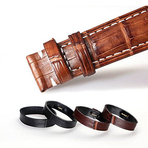 20mm Brown Watch Band Ring Holder Alligator Embossed Italian Calfskin Leather Two Pieces One Pack