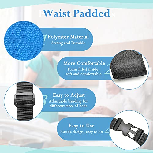 Medical Restraints for Bed Elderly Fall Prevention Devices Hospital Bed Restraints Dementia Patient Waist Control Belt Beds Guard Safety Belt for Seniors Beds Assistance Adjustable Roll Straps (Blue)