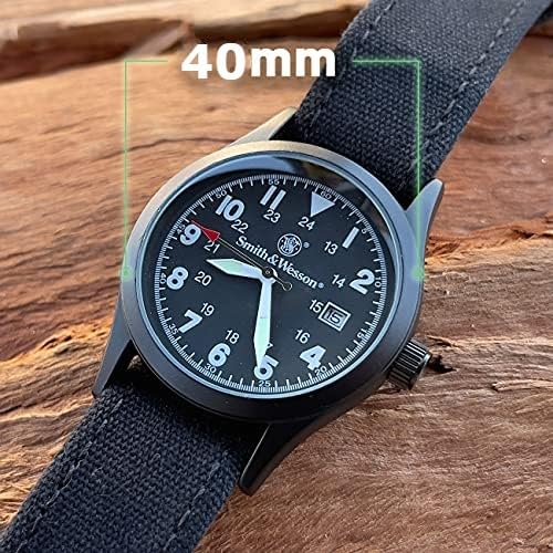 Smith &amp; Wesson Men&#39;s Military Watch, 3 Interchangeable Canvas Straps, 3 ATM Water Resistant, Date Display, Scratch Resistant Glass, Suitable for Outdoor Activities, Swimming, 38 mm, Christmas Gift