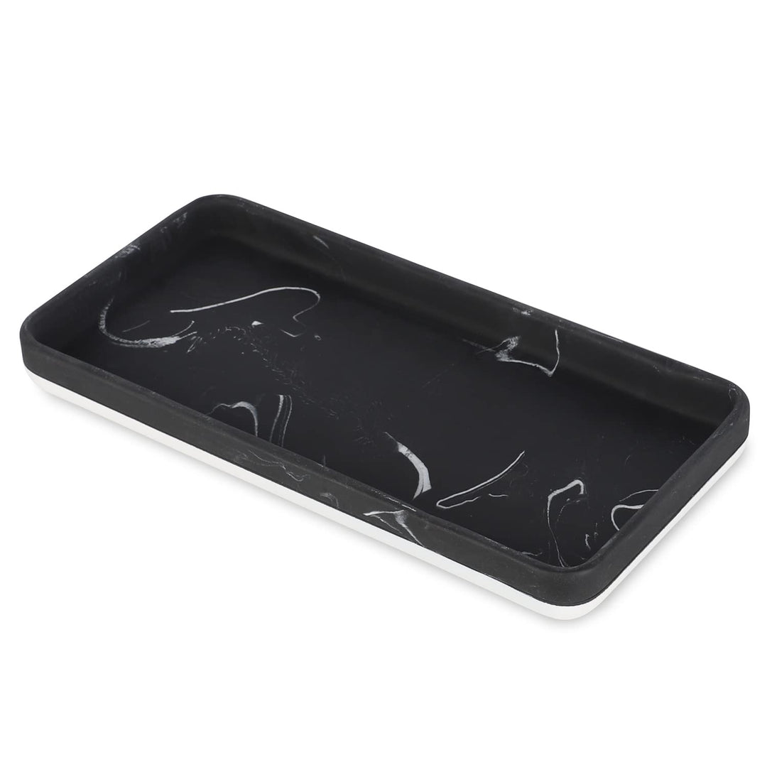 Vanity Tray, Bathroom Tray Toilet Tank Storage Tray, Kitchen Trays, Decorative Jewelry Tray, Vanity Countertop Organizer for Cosmetics Perfume Candles Soap, Rectangle Black 9.5