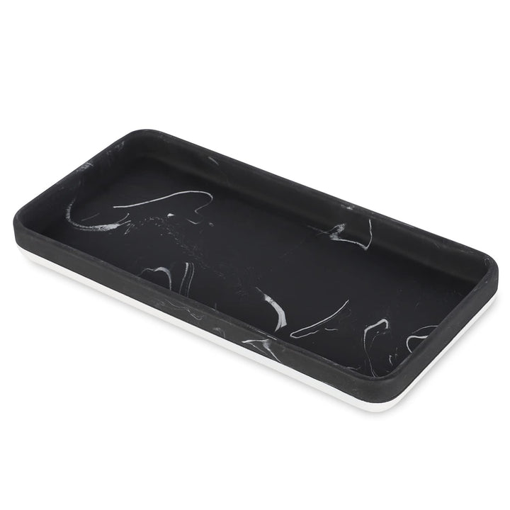 Vanity Tray, Bathroom Tray Toilet Tank Storage Tray, Kitchen Trays, Decorative Jewelry Tray, Vanity Countertop Organizer for Cosmetics Perfume Candles Soap, Rectangle Black 9.5