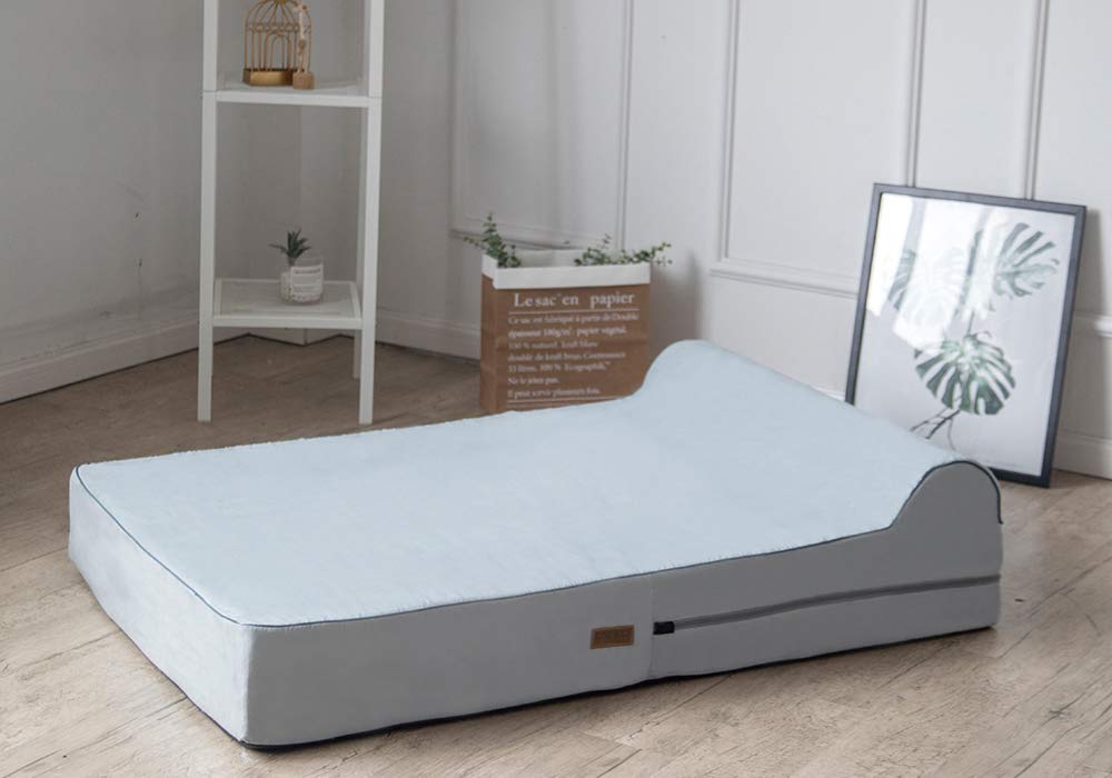 Orthopedic Memory Foam Dog Bed 7 Inch Thick Extra Large Dog Bed With Pillow Grey 50x34x10 Includes Waterproof Liner and Durable Removable Cover With Smart Design