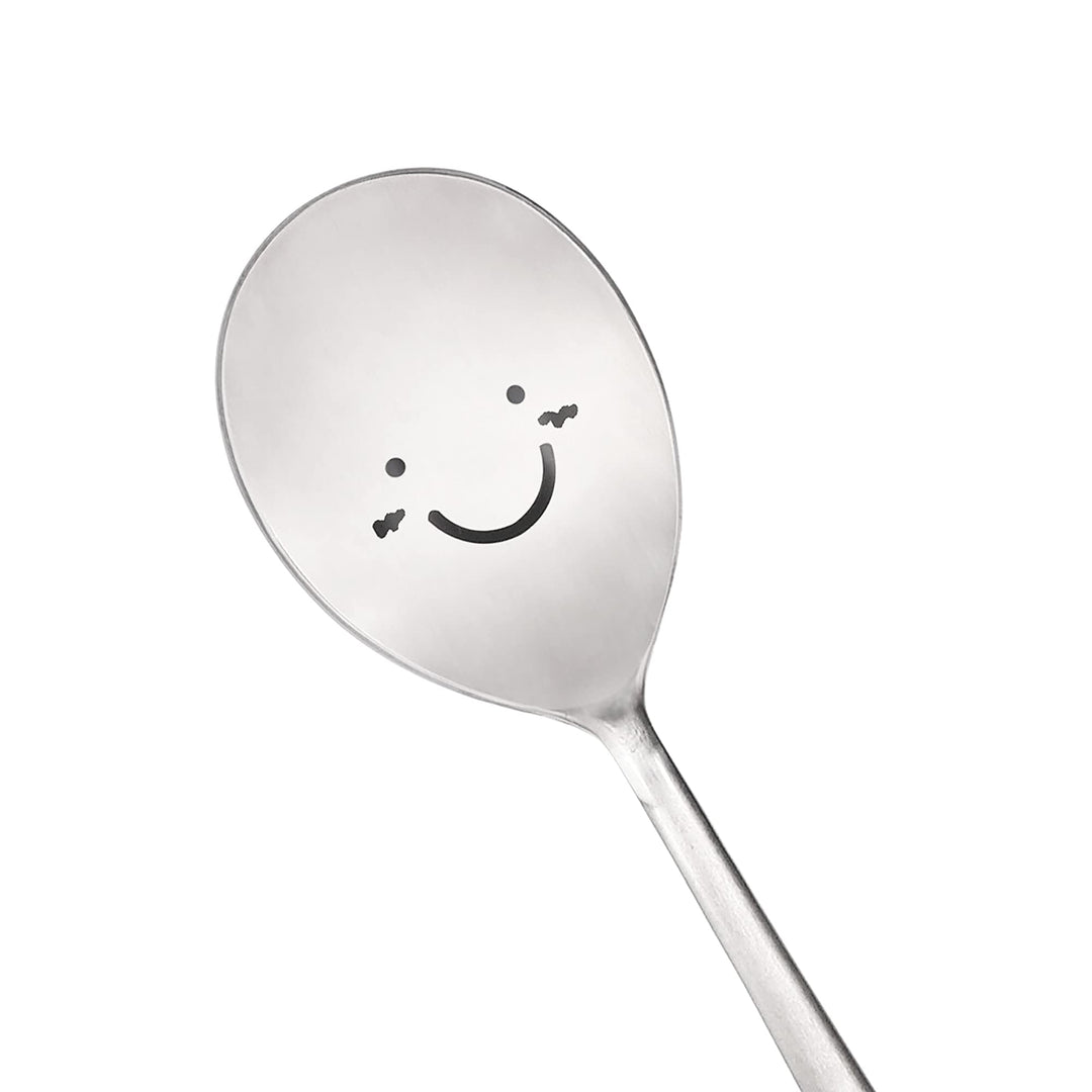 Korean Chopsticks and Spoon Set Combinations Reusable Long Handle Metal Stainless Steel Good for Gift Happy Face &amp; Hangul Characters Engraved Silver