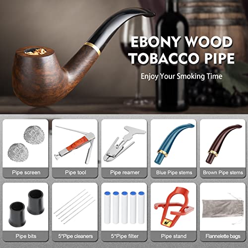 Scotte Wood Pipe Kit Handmade Pipe with Replaceable Pipe Stem and Accessories in Gift Box (Black&B)