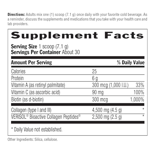 Maxi-Collagen 7000 Powder - Verisol Bioactive Collagen Peptides, Vitamin C, A &amp; Biotin, 4,500 mg Types I &amp; III Grass-Fed Collagen - Supports Skin, Hair, Nails &amp; Joint Health, 7.5 oz