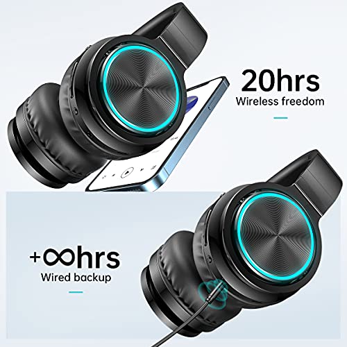B12 Wireless Headphones,HD Stereo Sound Over Ear with Built-in Microphones, Deep Bass 20 Hours Playtime, Fast Charge Bluetooth 5.2 Headset for Adults, School, Travel, Black
