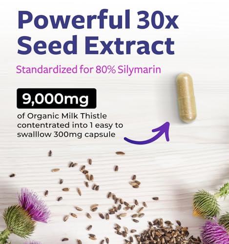 USDA Organic Milk Thistle Capsules - 80% Silymarin Supp