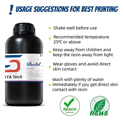 Build 3D Printer Resin - High Precision Engineering Resin, Non-Brittle, Tappable, Low Warp &amp; Shrink, for Detailed Models &amp; Functional Parts and 8K LCD 3D Printers (Smoky Black, 1kg)