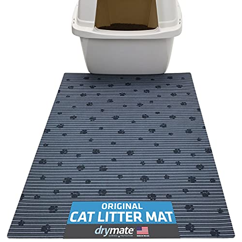 Original Cat Litter Mat, Contains Mess from Box, Protects Floors, Urine-Proof, Machine Washable, Soft on Kitty Paws, Absorbent, Waterproof (USA Made, Recycled Content) (20”x28”)(GreyStripePaw)