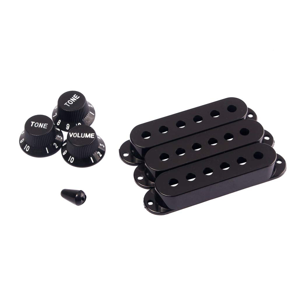 Guitar Pickup Cover ST 6 Hole Single Coil Tip Holder 2 Tone 1 Volume Knobs Set for Black