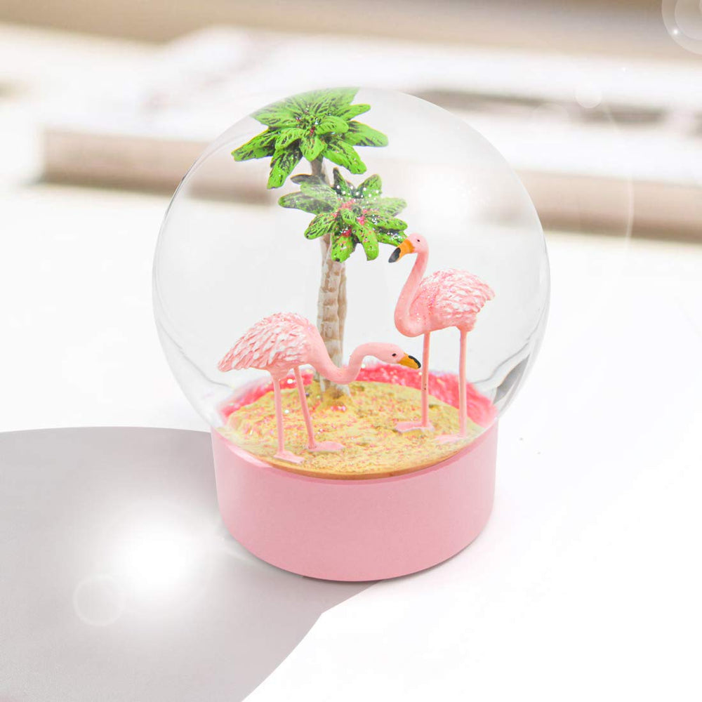 Pink Flamingo Snow Globe for Kids Girls, Originality 3D Flamingo Glitter Glass Snow Globes for Valentines Home Decor, 100MM