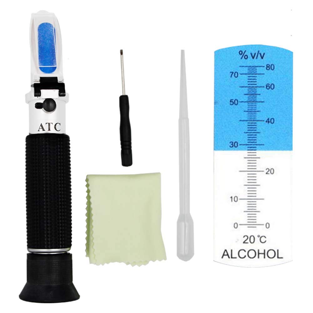 High Proof Alcohol Refractometer, ATC Alcohol Refractometer with 0-80% Alcohol Measurement Range for Liquor and Spirits. High Accuracy ±1% Alcohol Refractometer for Whiskey, Brandy, Vodka, etc.