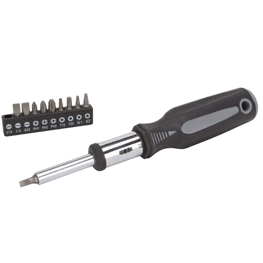 11 in 1 Screwdriver - Multi Tool Heavy Duty Ratchet Screwdriver with industrial multi bits and organizer - Thumb stop for added torque - Cushion Grip