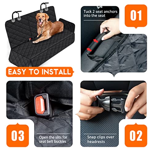Dog Car Seat Cover, Back Seat Cover for Dogs Pet Car Seat Protector Waterproof Bench Car Seat Cover, Non-Slip Reat Seat Cover fits Middle Armrest for Most Cars Trucks SUVs - Black