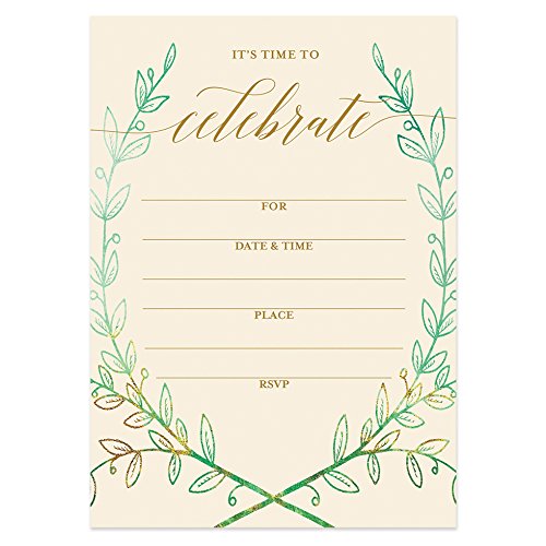25 Rustic Laurels Invitations with Envelopes (Pack of 25) Any Occasion Large 5x7 Fill in Birthday, Anniversary, Retirement, Housewarming, Bridal Shower, Excellent Value Party Invites VI0049B