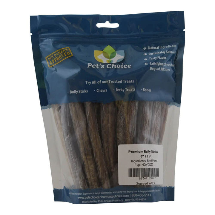 Pet’s Choice Naturals Premium Bully Sticks, Cow Pizzle Chew Treat for Dogs, 6 25 ct
