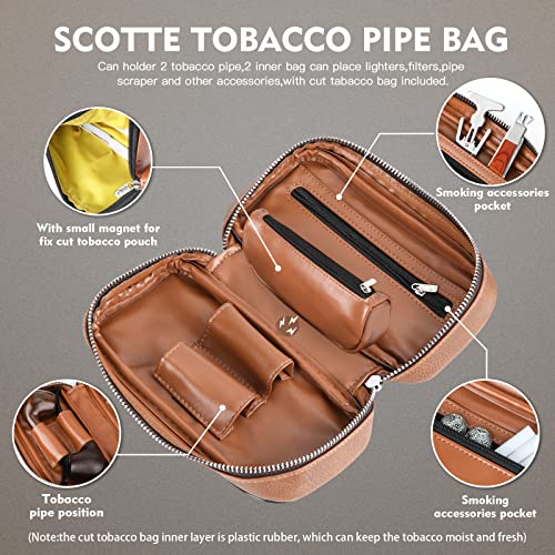 Scotte PU Leather Tobacco Smoking Wood Pipe Pouch case/Bag for 2 Tobacco Pipe and Other Accessories(Does not Include Pipes and Accessories)