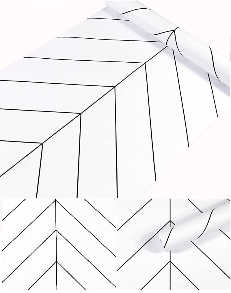 Black and White Wallpaper Peel and Stick Wallpaper Boho Contact Paper Modern Herringbone Wallpaper for Bathroom Bedroom Kitchen Wallpaper Self Adhesive Removable Wallpaper 17.7×197 Wall Waterproof