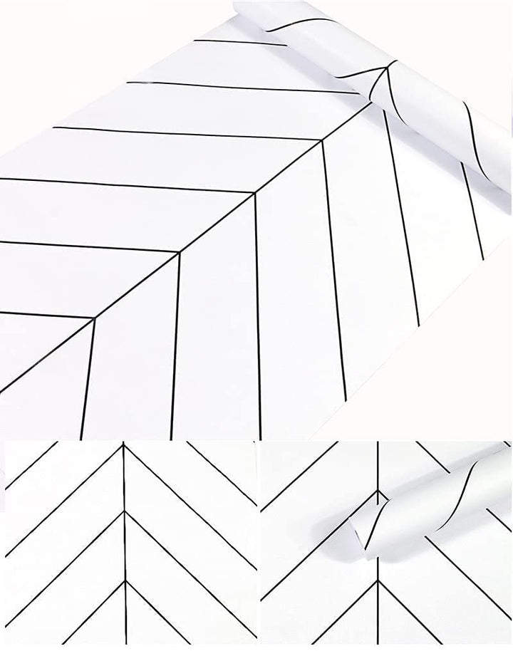 Black and White Wallpaper Peel and Stick Wallpaper Boho Contact Paper Modern Herringbone Wallpaper for Bathroom Bedroom Kitchen Wallpaper Self Adhesive Removable Wallpaper 17.7×197 Wall Waterproof