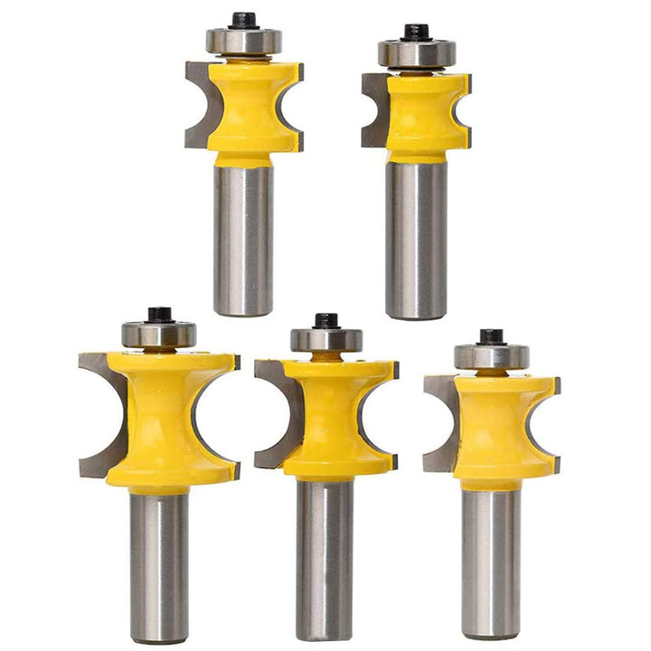 5pcs Bullnose Router Bit Set 1/2 Inch Shank Carbide Half Round Router Bit Set Beading Router Bit Woodworking Cutter Tools