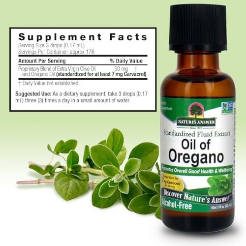 Nature&#39;s Answer Oil of Oregano Leaf 1oz Extract | 7mg of Carvacol | Supports Digestive Function | Promotes Overal Wellness | Gluten &amp; Alcohol-Free | Single Count