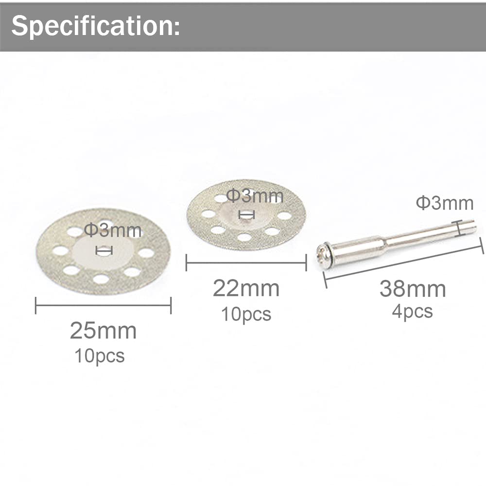 20Pcs Diamond Cutting Disc for Rotary Tool Small Diamond Cutting Wheel for Metal Ceramic Glass Marble| 22mm and 25mm