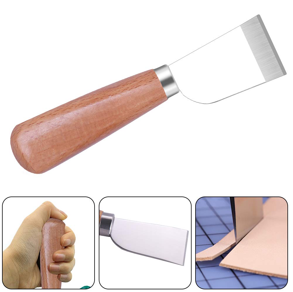 Leathercraft Knife - Leather Skiving Knife, Leather Working Knife Tools with Wooden Handle Easy Trimming &amp; Edge Skiving Leathercraft Craft Tool for DIY(Natural Color)