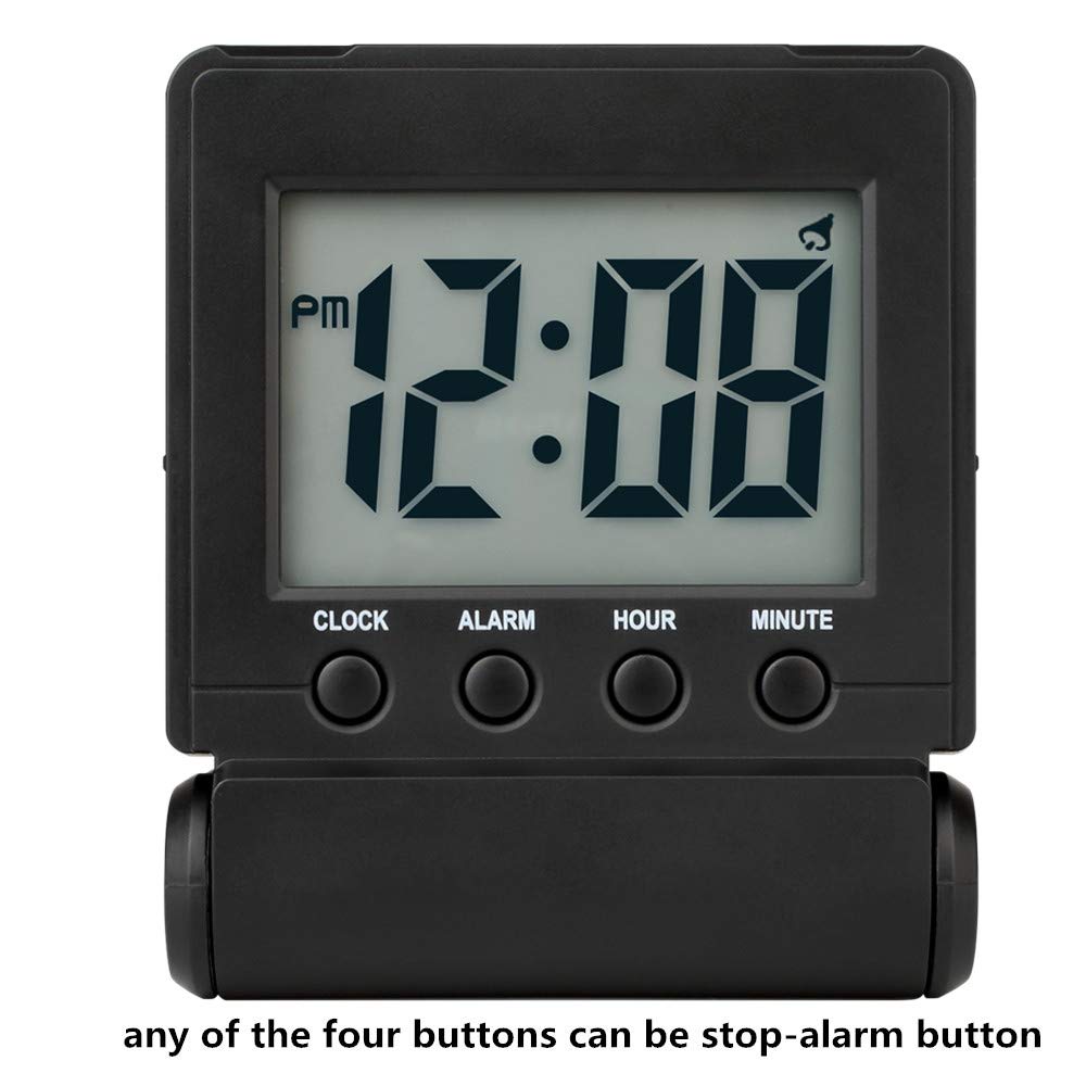 Compact Digital Travel Alarm Clock with High/Low Volume Options,Simple to Set,Easy to Read,Bold Digits,Snooze Backlight,Quality Construction,2 AAA Battery Operated,Black