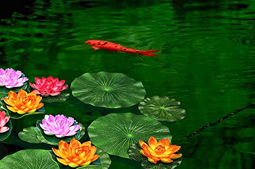 10 Pack Assorted Pink Ivory Artificial Floating Foam Lotus Flower and Water Lily Pad Set for Koi Fish Pond Fountain Pool Home Outdoor Patio Aquarium Wedding Party Decoration