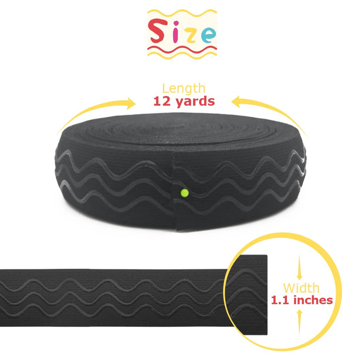 Silicone Gripper Elastic Band, 1.1 Inches Non-Slip Gripper Elastic for Sewing, 12 Yards, Black