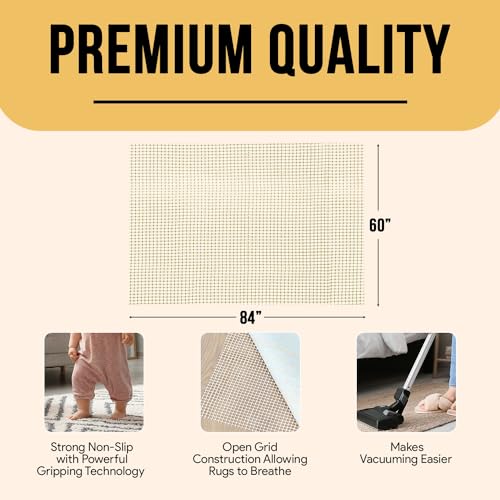 Non Slip Area Rug Gripper 5x7 Feet, Rug Gripper for Hardwood Floors, Laminate, Vinyl, Stone &amp; Tile, Anti Slip Area Rug Pad for Under Rugs