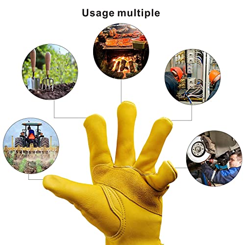 KKOYING Leather Work Gloves, Leather Gloves for Men and