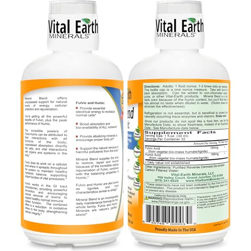 Fulvic Humic Mineral Blend Liquid 3-Pack – Fulvic Acid Supplement with 70+ Trace Minerals, Electrolytes for Recovery, Balance & Energy, 32 Oz Ea + 1 Oz Cup Ea