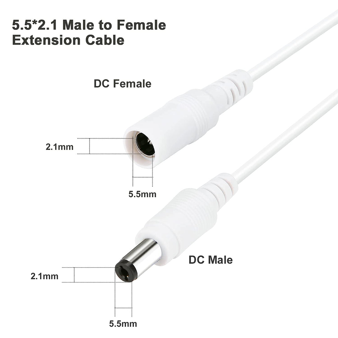 DC Power Extension Cable, 33ft 2Pack 2.1mmx5.5mm DC Plug Power Supply Adapter Extension Cord 20AWG Power Cord Compatible with 12V,24V Wireless CCTV IP Security Camera,Led Strip Lights(2pcs White)