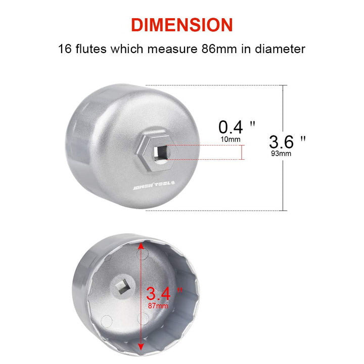 86mm 16 Flute Oil Filter Wrench Compatible with Volvo and BMW-Cartridge Style Housing Caps