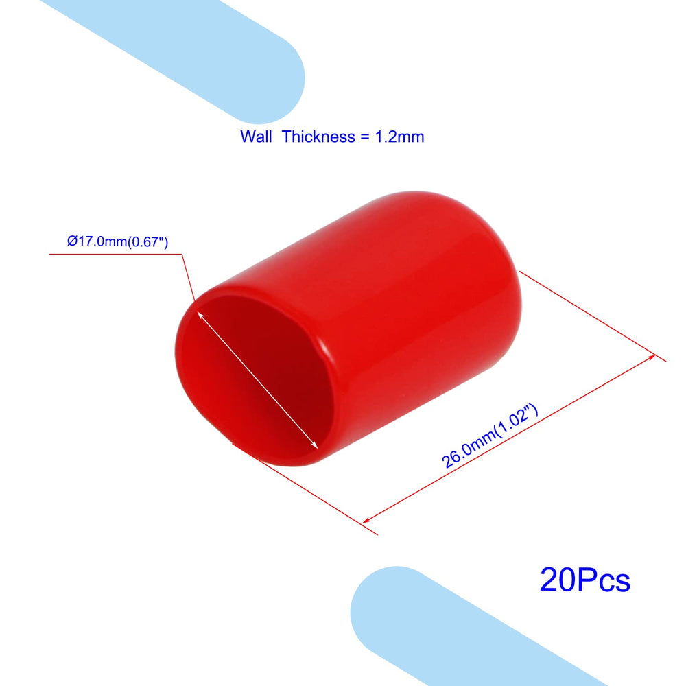 Rubber Round End Cap Cover 0.67 Inch (17mm) Screw Thread Protectors PVC Flexible Tubing Pipe Protective Bolt Screw Thread Protector Safety Cover | for Pipe Post Tubing Rod Cover 20 Pcs (Red)