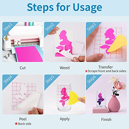 HTVRONT Color Changing Vinyl Permanent Adhesive for Cricut,8 Pack Cold Bundle 6 Colors-12 x 10 Sheets +2 Transfer Sensitive Tape