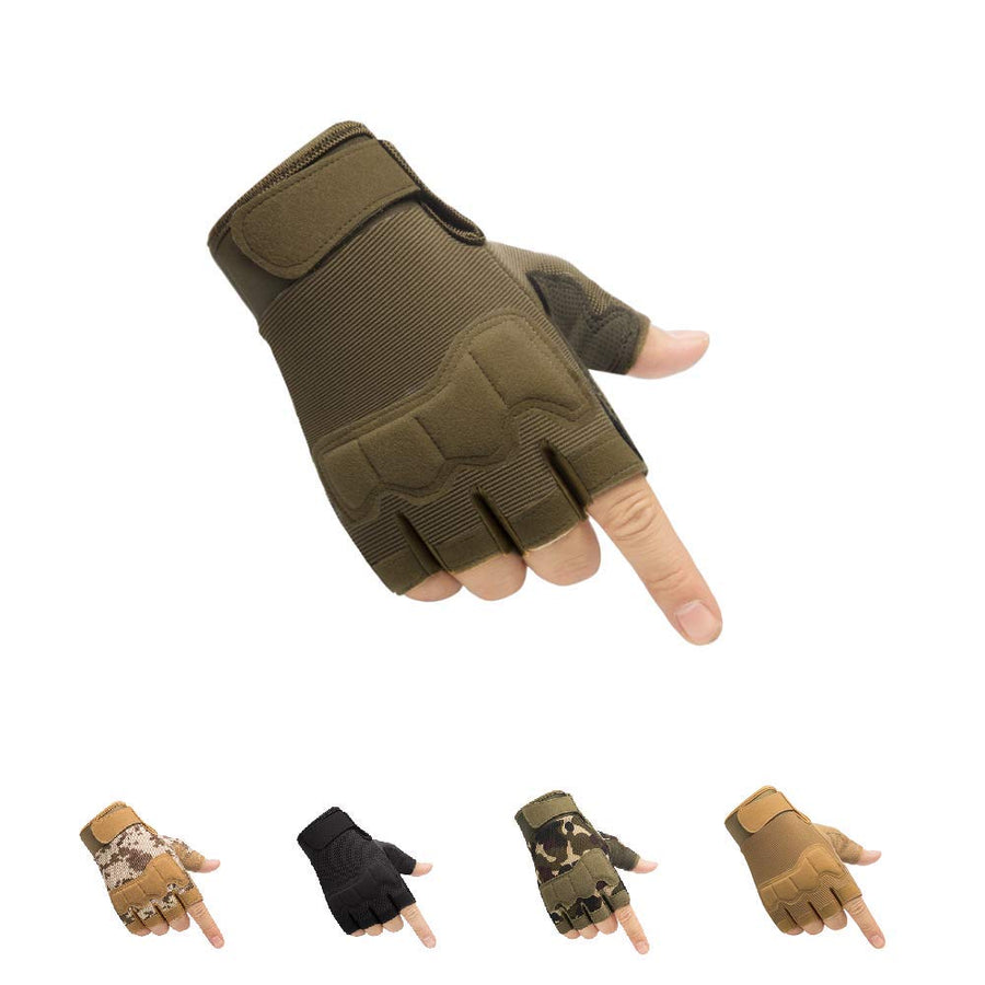 Fingerless Gloves, Knuckle Protective Breathable Lightweight Outdoor Gloves for Shooting, Hunting, Motorcycling, Climbing (S, Green)
