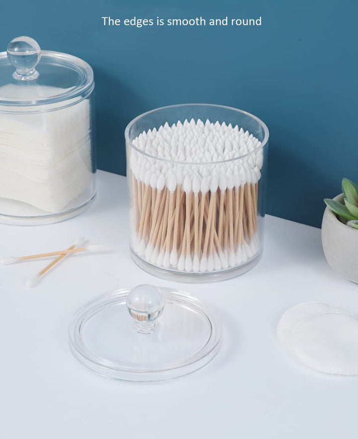 2PCS 10Oz Clear Acrylic Cotton Swab Ball Pad Holder Clear Qtip Dispenser Cotton Rounds Storage Box Canister Container with Lid Makeup Sponges Pads Bathroom Jar