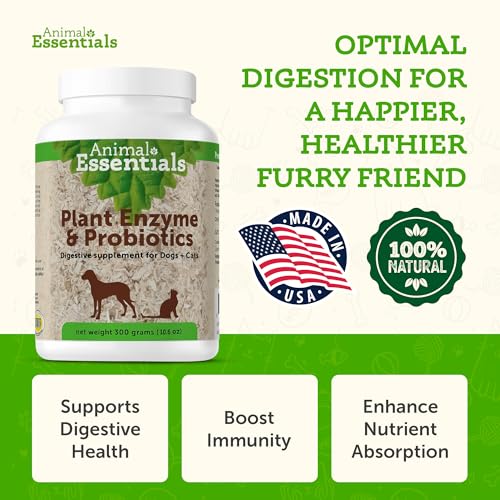 Plant Enzyme &amp; Probiotics - Digestive Enzymes for Dogs &amp; Cats, Probiotics, Digestive Supplement, Veterinarian Recommended - 10.6 Oz